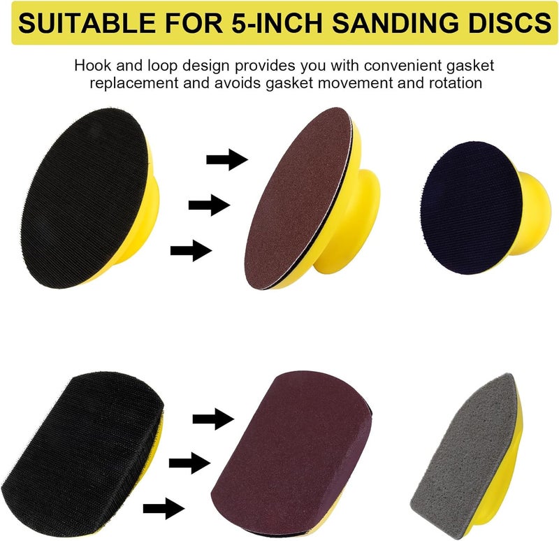 Vesagrin 5 Inch Hand Sanding Block Hook and Loop Sanding Block 2 PCS Round and Mouse Hand Sanding Blocks Foam Sanding Blocks Auto Body Hand Sanders for Wood Mouse Sanding Pad Sandpaper Holder - Image 4